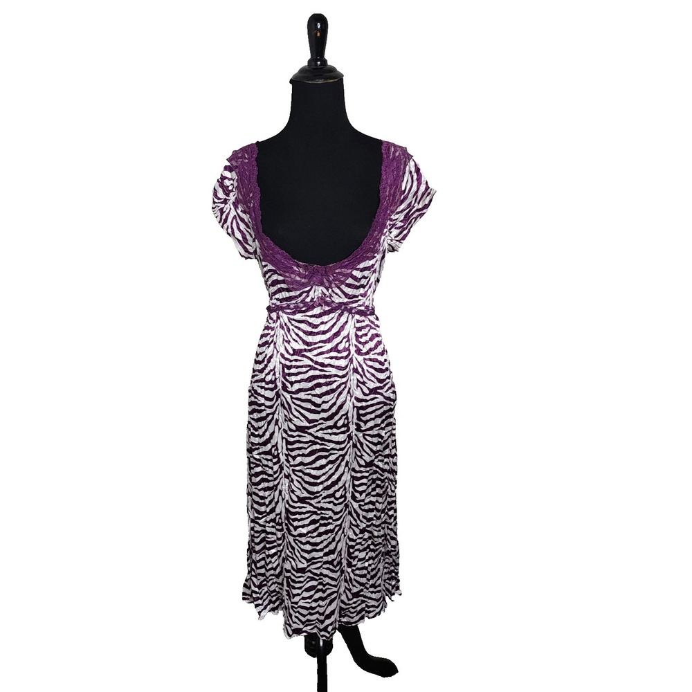 Zebra Purple Midi  Dress L Romantic‎ Punk Cottage Core Prairie